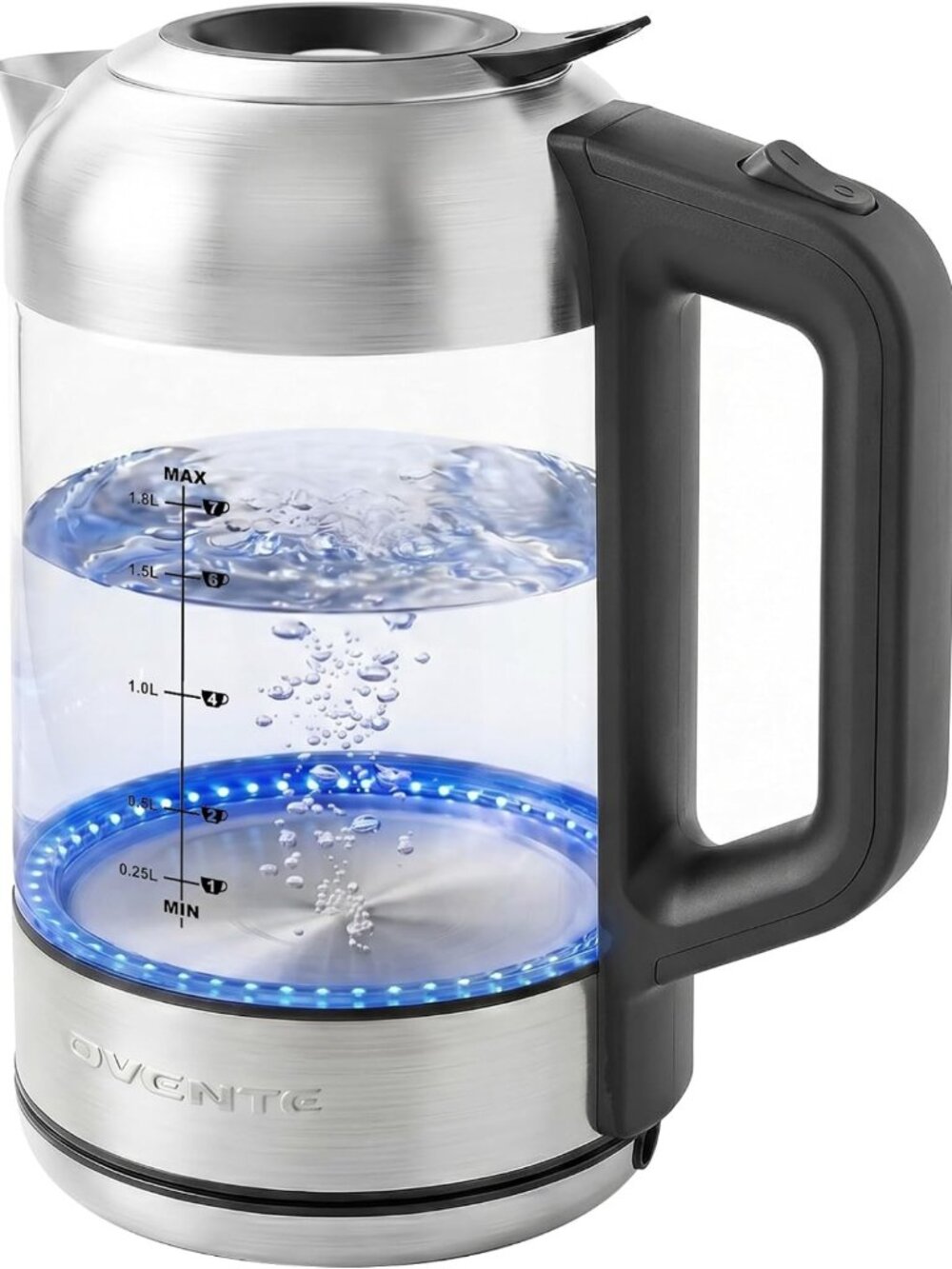 Stylish 1.8L Glass Electric Kettle, Fast Boiling Water Boiler, Silver Finish